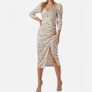 NWT ASTR/Evana Floral Half Sleeve Midi Dress - Cream L